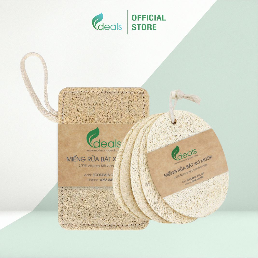 [PHIÊN BẢN MỚI] Xơ Mướp Rửa Chén Bát Xoong Nồi Cao Cấp ECODEALS - 100% xơ mướp hữu cơ, kích thước lớn, chỉ may chắc chắn