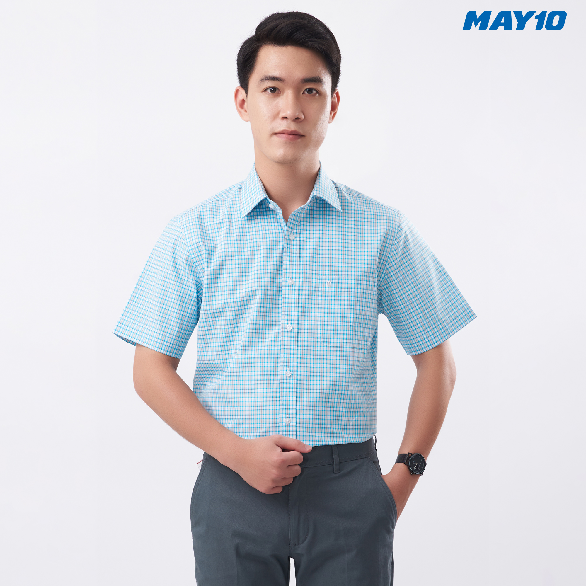 Áo sơ mi nam cộc tay May 10 form Regular mã 010121194LT 463