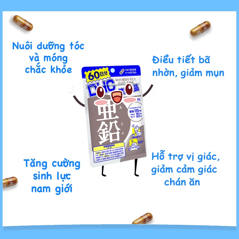 Viên uống bổ sung kẽm DHC Nhật Bản thực phẩm chức năng Zinc giúp ăn ngon miệng, dưỡng tóc và móng khỏe, giảm mụn, hỗ trợ sinh lý nam 30 ngày JN-DHC-ZIN30