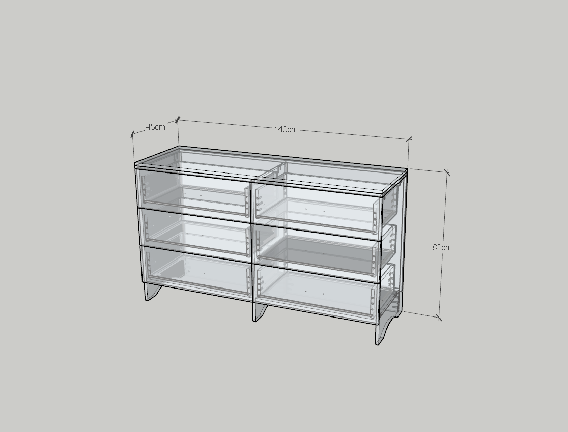 HAPPY FURNITURE , Tủ lưu trữ 6 ngăn kéo - CHEVY, THK_265 , 140cm x 45cm x 82cm DxRxC