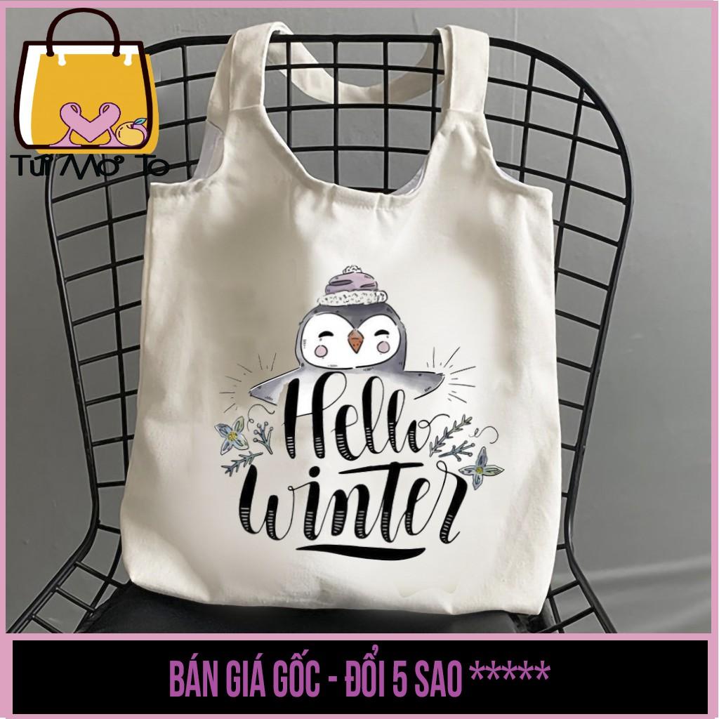 Túi tote túi vải túi canvas quai tròn có khóa kéo mùa đông in hình hello winter - Túi Mơ To store