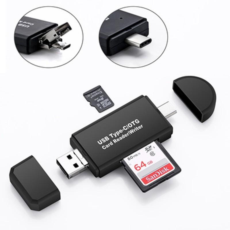 Đầu đọc thẻ nhớ tốc độ cao hai cổng USB/Micro USB/ type C 3 trong 1 tiện lợi