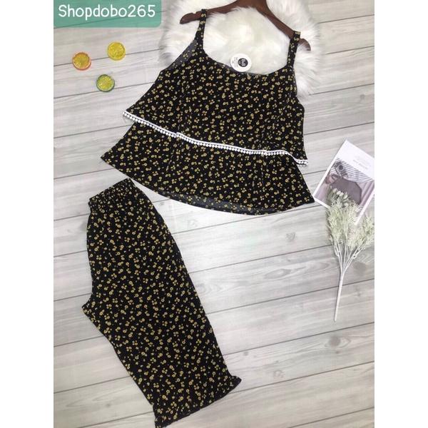 Bộ ngủ 2 dây,đồ bộ lửng mặc nhà vải lụa mango BL 123 hoạ tiết dễ thương size 47-60kg.