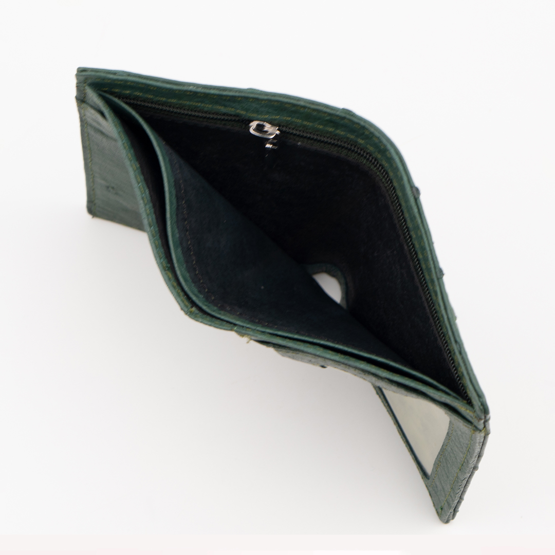 Ví Da Thân Đà Điểu 2 Mặt Xanh Lá MrFour - Ví Da Đà Điểu Dáng Đứng | Ostrich Leather Wallet