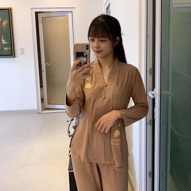 Đồ đi chùa thun cho tuổi trung niên thêu sen_ bigsize 70kg