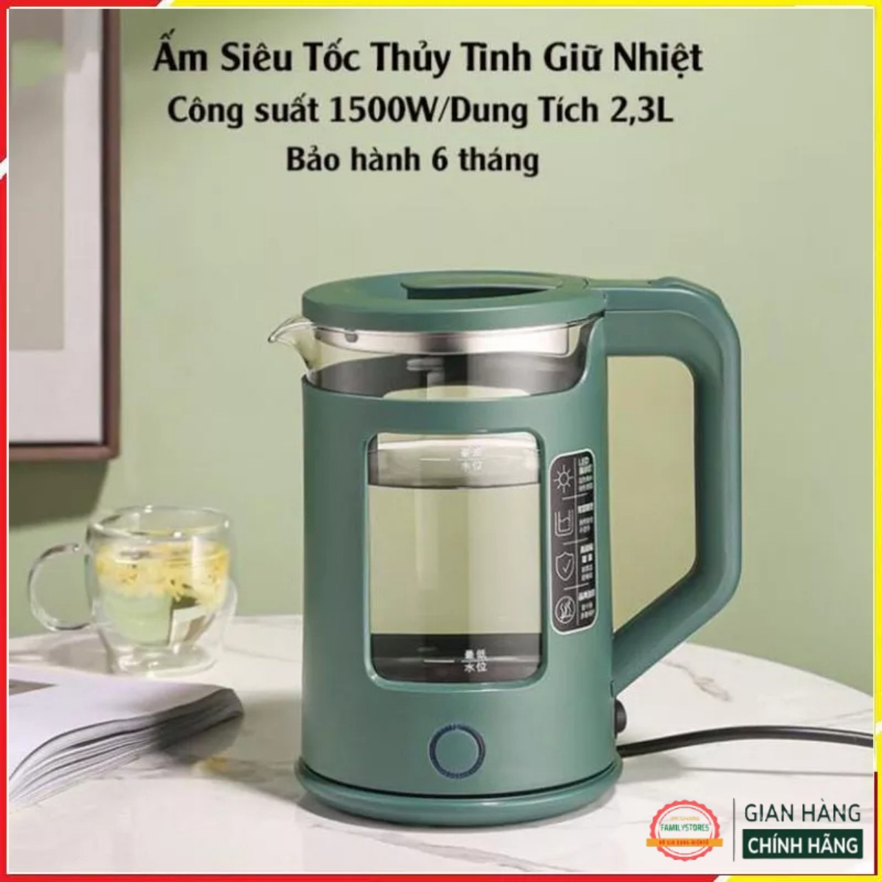 Ấm Siêu Tốc Thủy Tinh 2.5L Công Suất Lớn 1500W - Ấm Đun Nước Pha Trà Siêu Nhanh - Bình Đun Siêu Tốc Cao Cấp Hàn Quốc - HÀNG CHÍNH HÃNG MINIIN