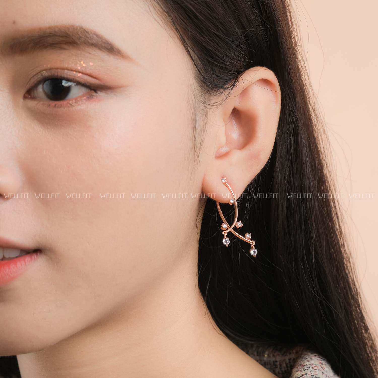 Hoa tai hình cá đính đá phong cách đơn giản hiện đại hàn quốc-HTH0017