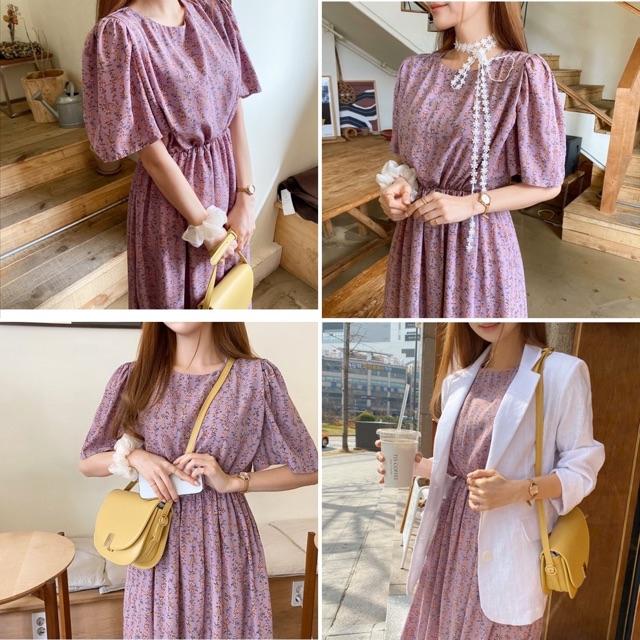 Váy hoa nhí vintage cổ tròn tay bồng dáng dài Ulzzang style VFF8927 Hàng Quảng Châu