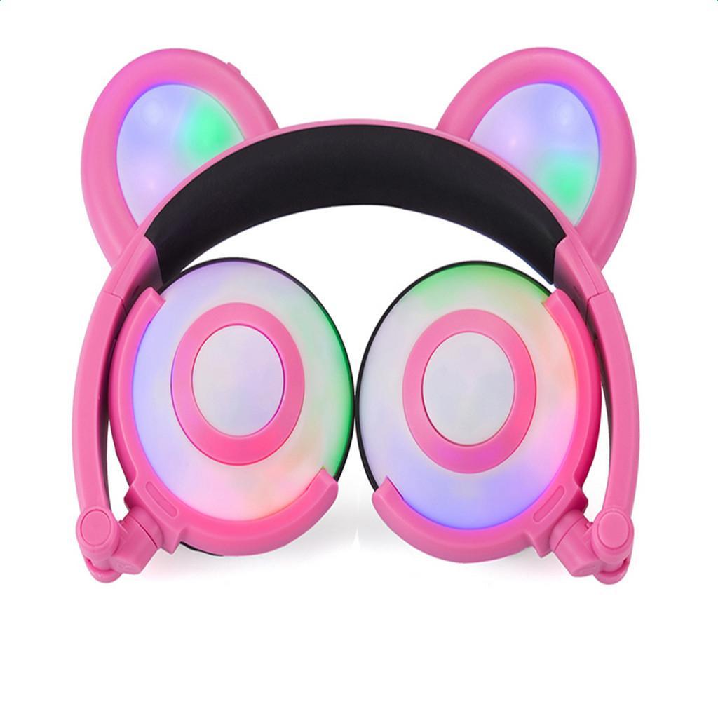 Foldable LED light Flashing Glowing Bear Ear Headphone Gaming Headset