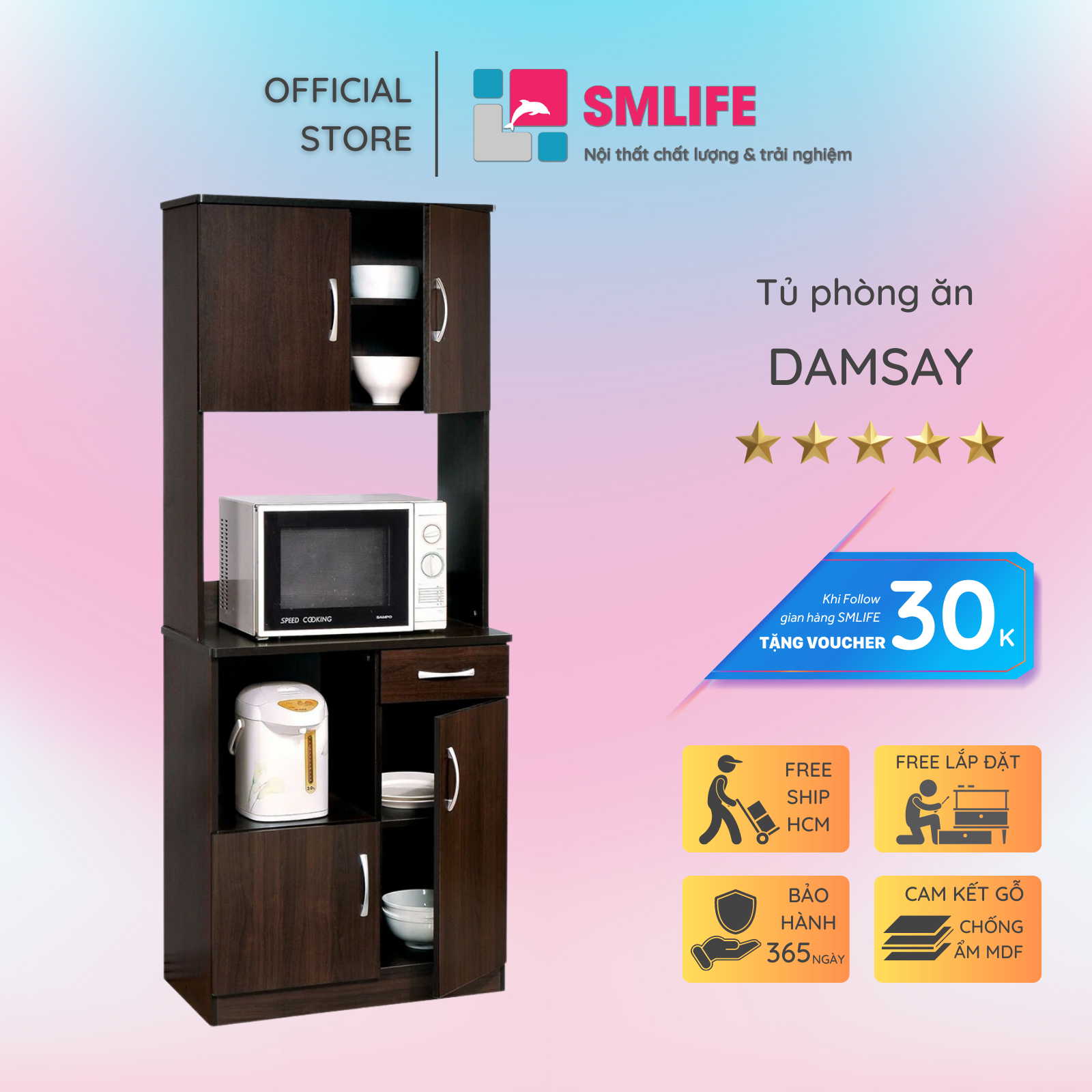 Tủ phòng ăn gỗ hiện đại SMLIFE Damsay | Gỗ MDF dày 17mm chống ẩm | D70xR40xC180cm