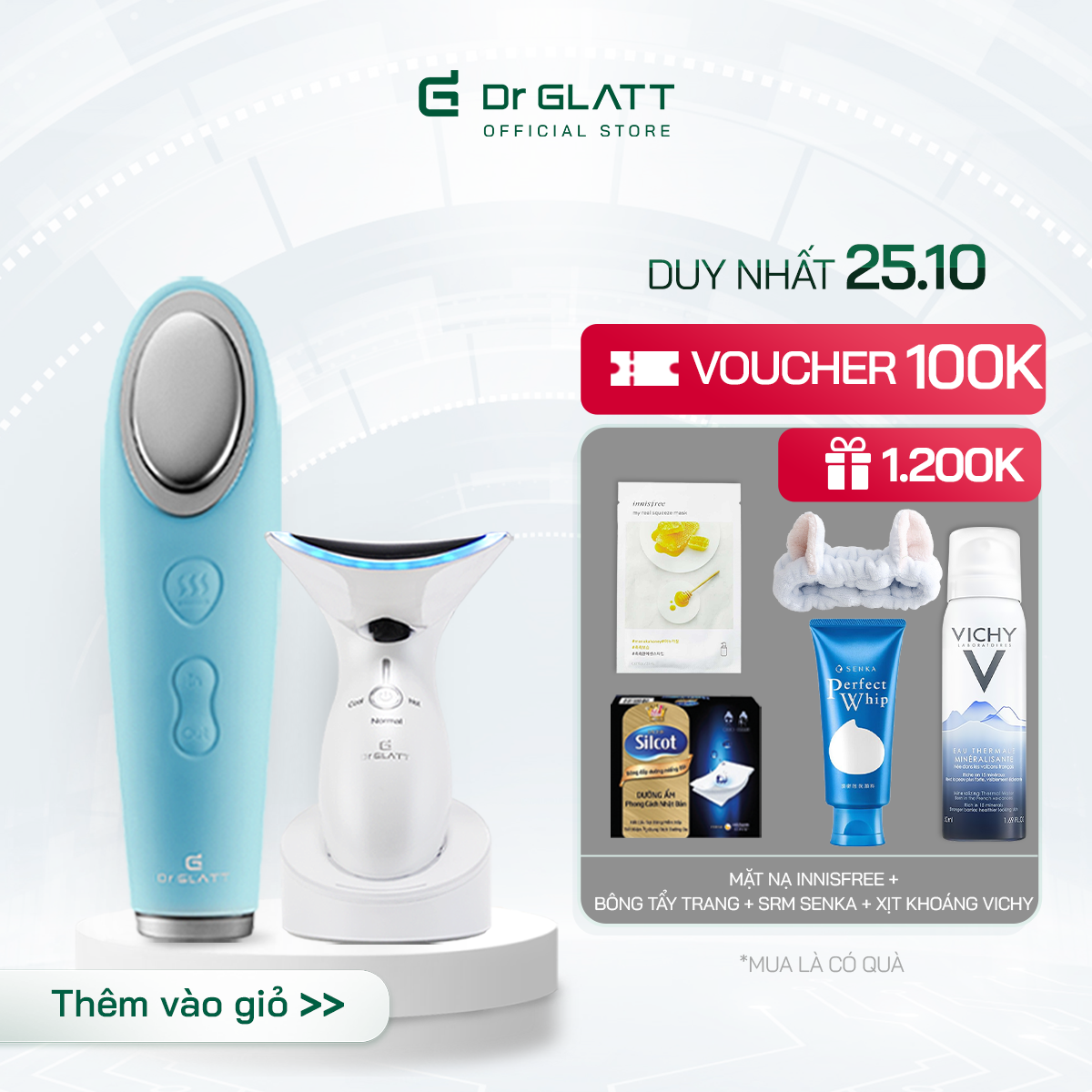 Combo Rạng ngời làn da Dr Glatt Máy rửa mặt, đẩy tinh chất Dua Fit Pro và Máy nâng cơ, trẻ hóa da Lifa 2.0