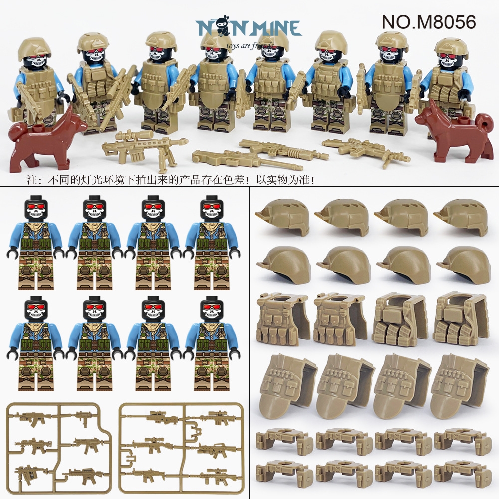 Minifigures Combo 8 Lính Lắp Ráp Quân Đội Chiến Đấu Đặc Chủng Swat Có Giáp Trang Bị Và Chó Nghiệp Vụ M8056