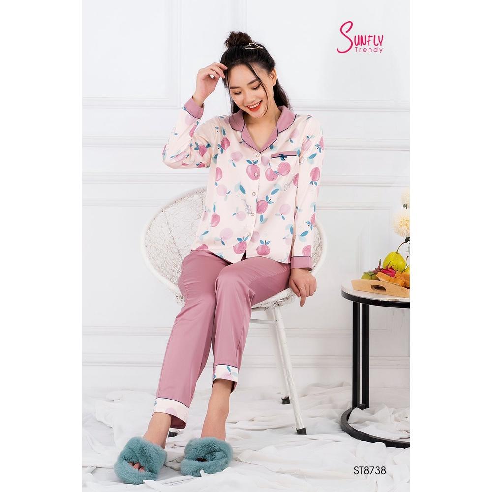 ST8738 BỘ PIJAMAS LỤA ÁO DÀI QUẦN DÀI