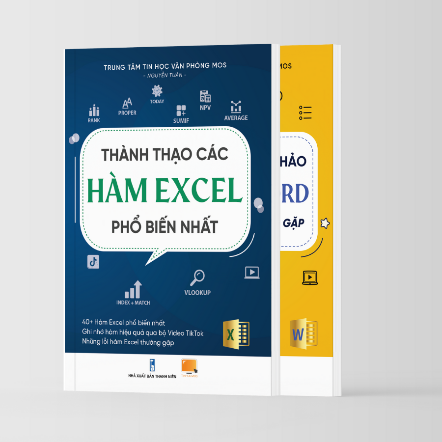 Combo 2 Sách Thành thạo Tin học văn phòng: Thành thạo Hàm Excel phổ biến nhất + Thành thạo Soạn thảo văn bản Word - Mẹo xử lý lỗi Word Excel trong công việc -  tinhocmos