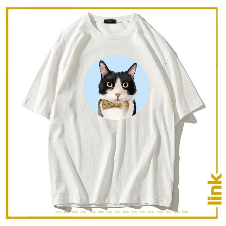 Áo trắng tay lỡ CHÓ MÈO CUTE dáng rộng unisex