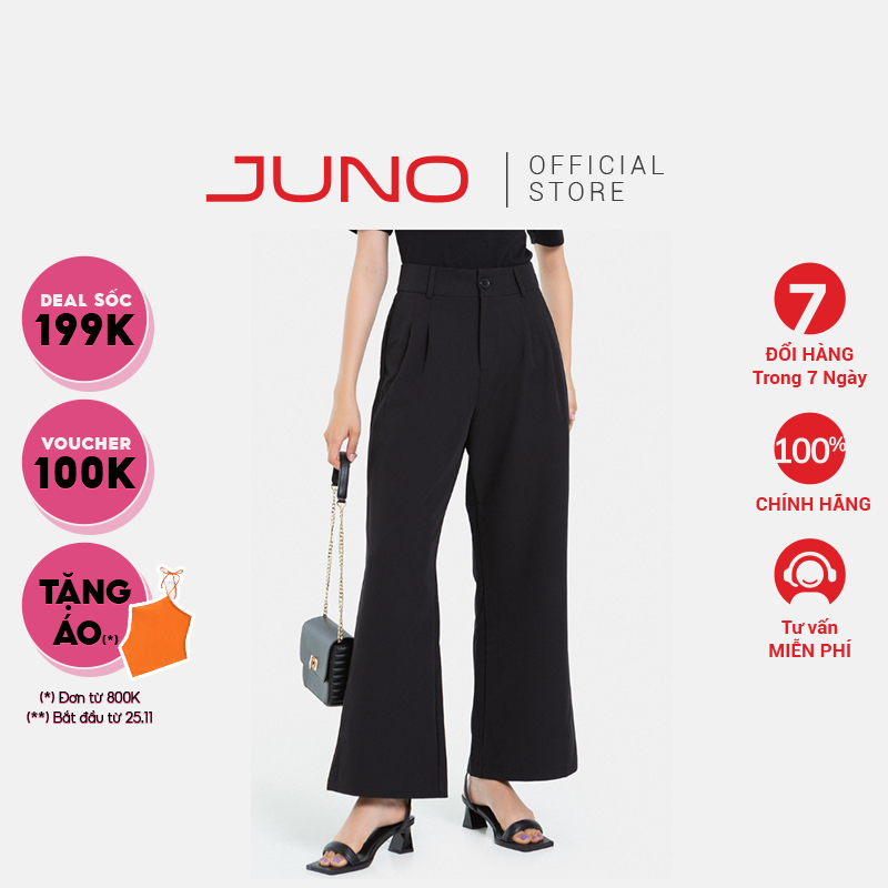 Quần Dài Nữ Thời Trang JUNO Dáng Suông Xếp Ly JNQDA010