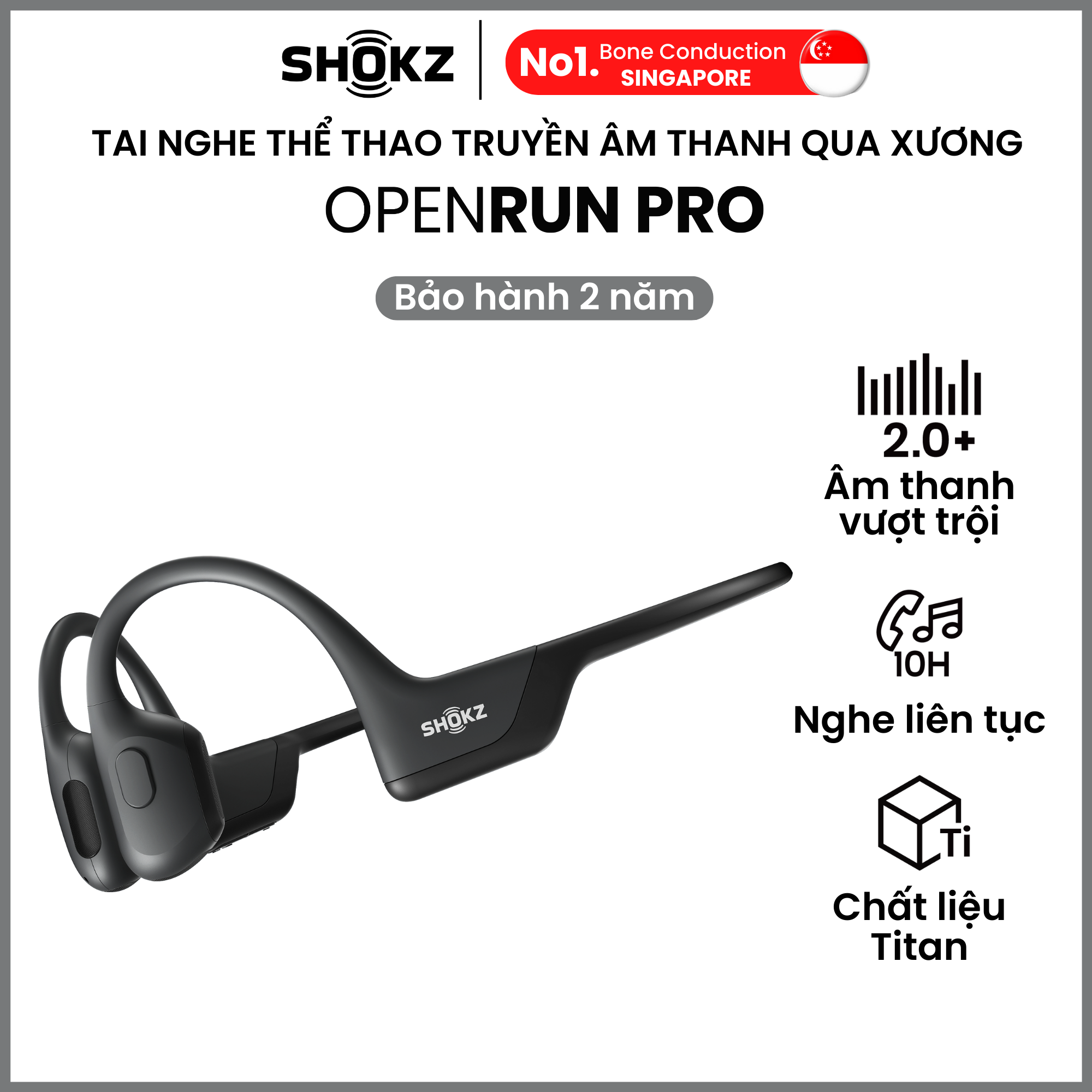 Tai Nghe Bluetooth Thể Thao Truyền Âm Thanh Qua Xương SHOKZ OPENRUN PRO S810 Màu Đen - Hàng chính hãng