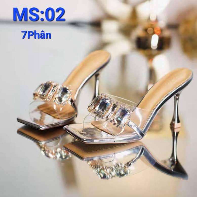 Giày Sandal Cao Gót Nữ 7 Phân Gót Nhọn Quai Đính Đá Mẫu Mới - MS 02 02QH