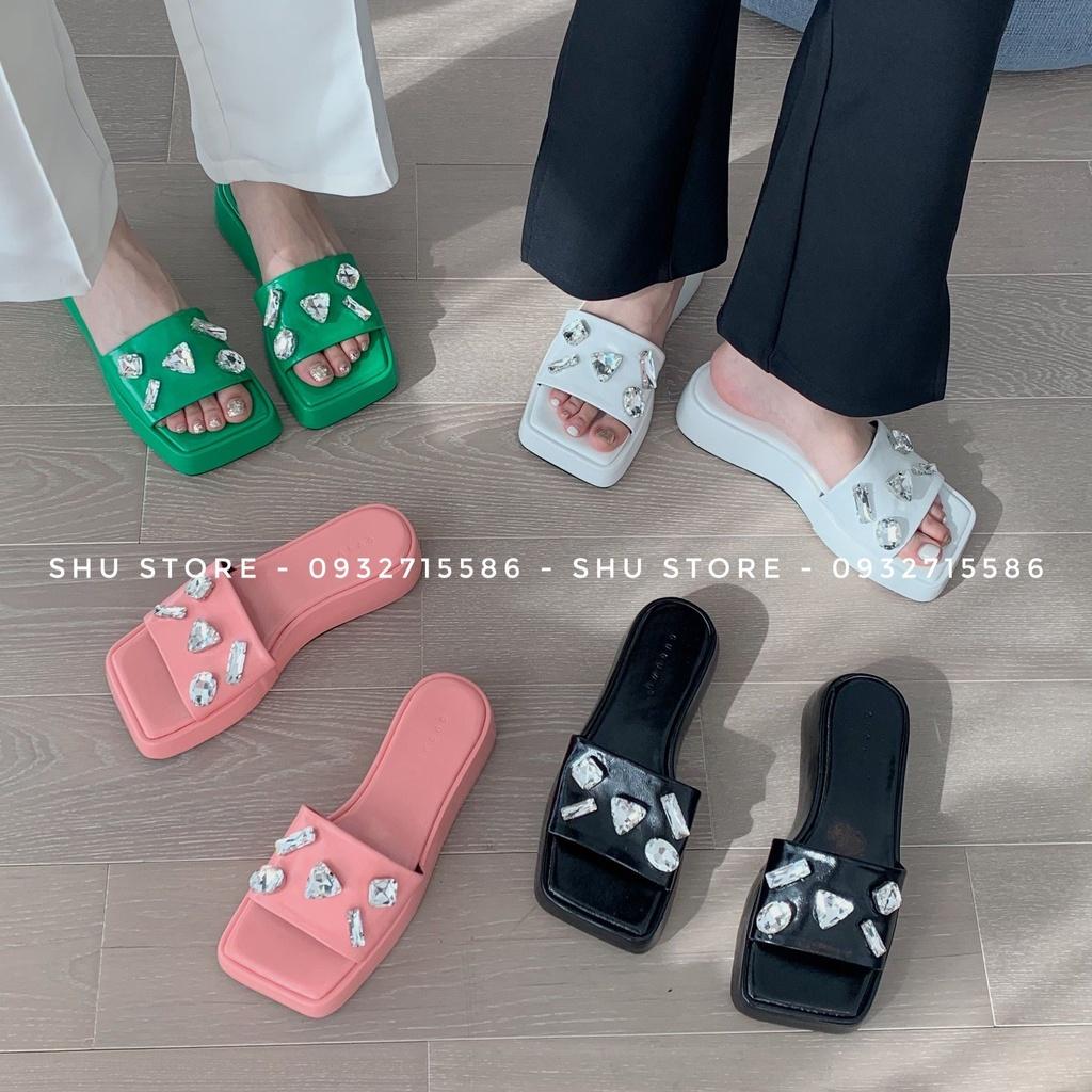 DÉP ĐẾ XUỒNG THỜI TRANG MŨI VUÔNG QUAI NGANG ĐÍNH ĐÁ 909-1 SHU STORE FOOTWEAR