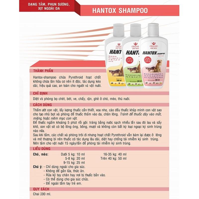 Sữa tắm Hantox Shampoo Xanh Nhũ Bạc 200ml Sữa tắm trị ve rận bọ chét an toàn với chó con và mèo con