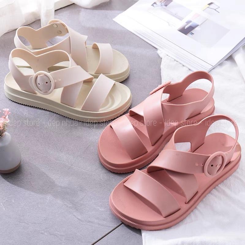 Giày Sandal Nữ Nhựa Dẻo IDEP Đi Mưa Hapu (Đen, Hồng, Kem) - GL008