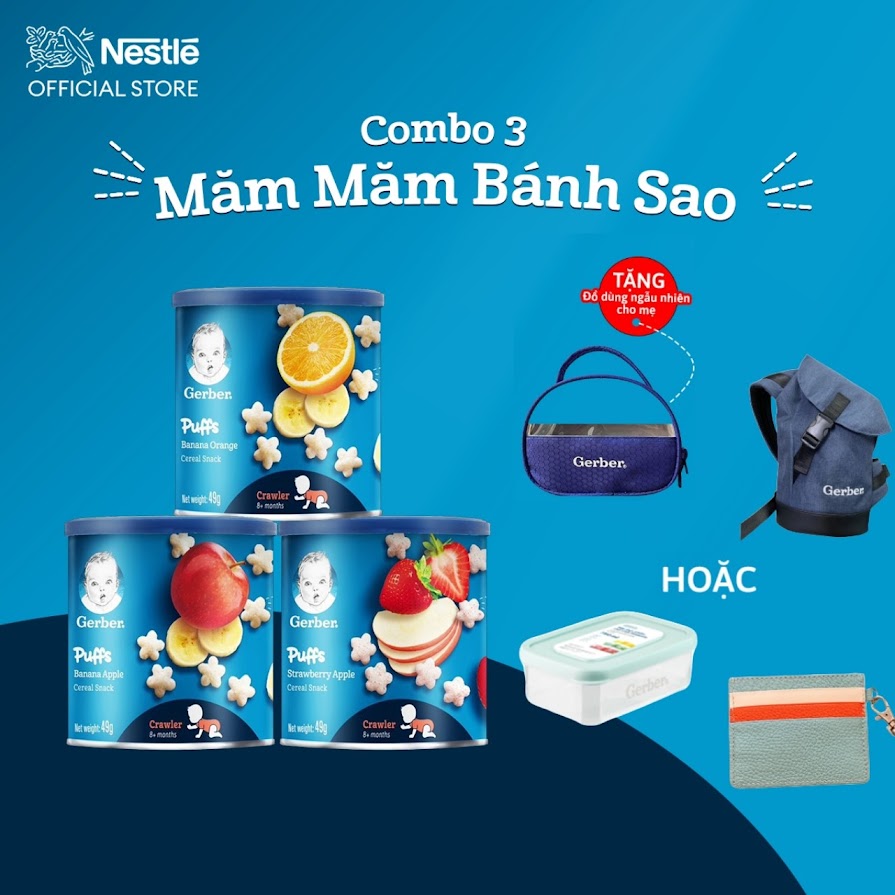 Combo 3 Bánh Ăn Dặm Hình Sao Nestlé Gerber Chính Hãng - Combo 3 Măm Măm Bánh Sao [Tặng Đồ Dùng Cho Mẹ Ngẫu Nhiên]