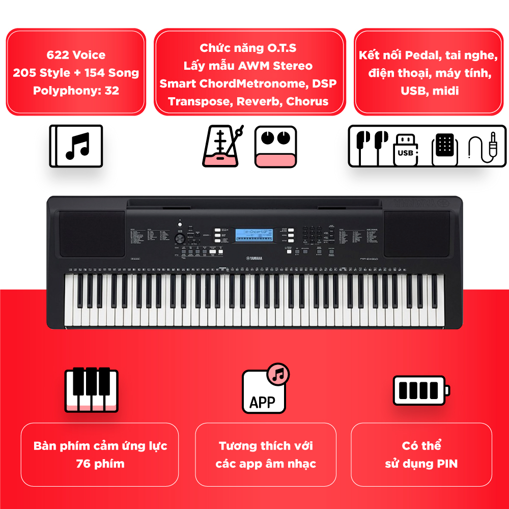 Đàn Organ điện tử/ Portable Keyboard - Yamaha PSR-EW310 (PSR EW310) - Màu đen - Hàng chính hãng