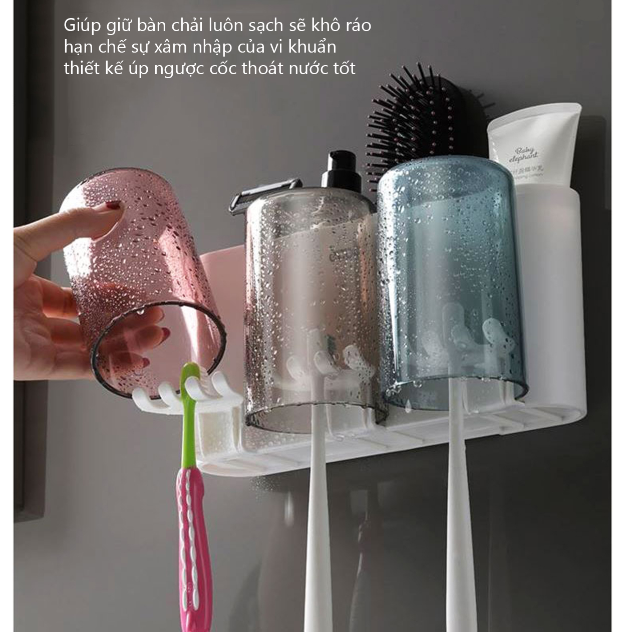 Kệ Để Kem Đánh Răng & Bàn Chải, Tặng Kèm Cốc - Kệ Nhà Tắm Dán Tường Thông Minh - Giá Treo Bàn Chải Đánh Răng Kiêm Để Đồ & Úp Cốc - Giao Màu Ngẫu Nhiên