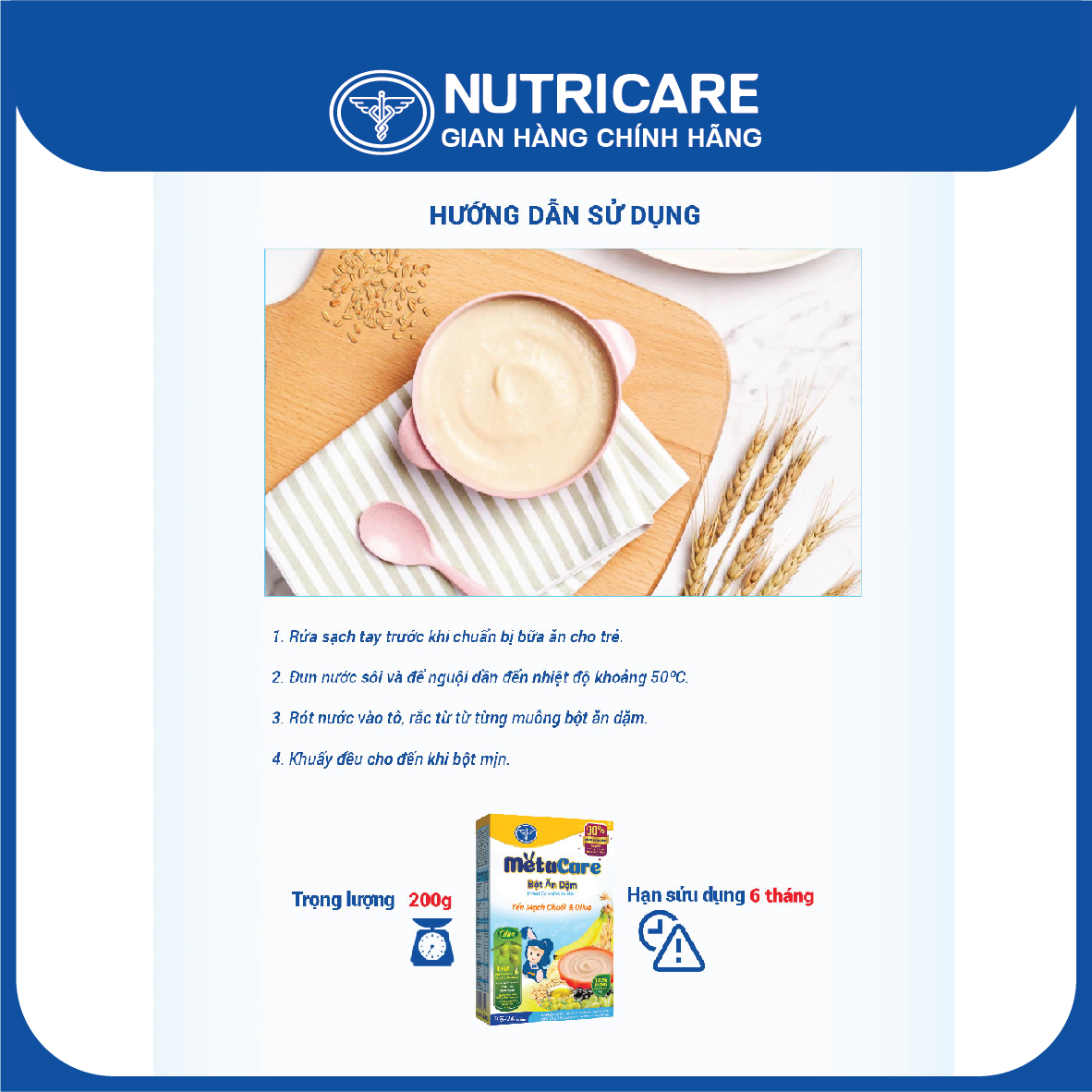 Bột ăn dặm Nutricare Metacare Yến mạch chuối &amp; olive 200g