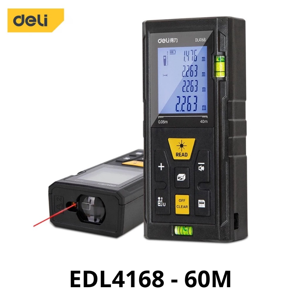 [TẶNG 2 PIN] Máy Đo Khoảng Cách Laser Deli Chính Hãng Loại 40m - 120m Đa Năng - Dễ Dàng Sử Dụng Từ Xa - EDL4168