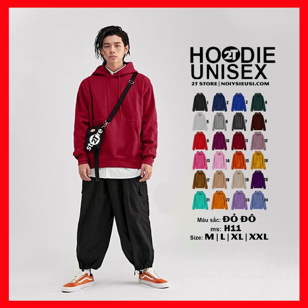 Áo hoodie unisex 2T Store H11 màu đỏ đô