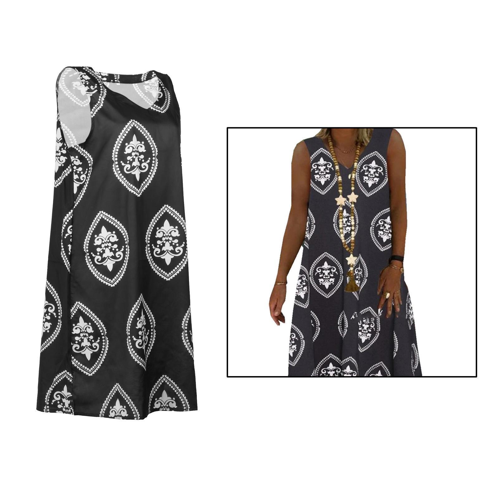 S-4XL Plus Size Vintage V-Neck Casual Summer Loose Sleeveless Mini Dress T-Shirt Dresses Swing Tank Dress Beach Wedding Vacation