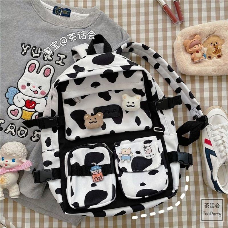 Balo Thời Trang Nam Nữ Đi Học Bò Sữa Cao Cấp Chống Nước Unisex dễ thương Đựng Được Laptop