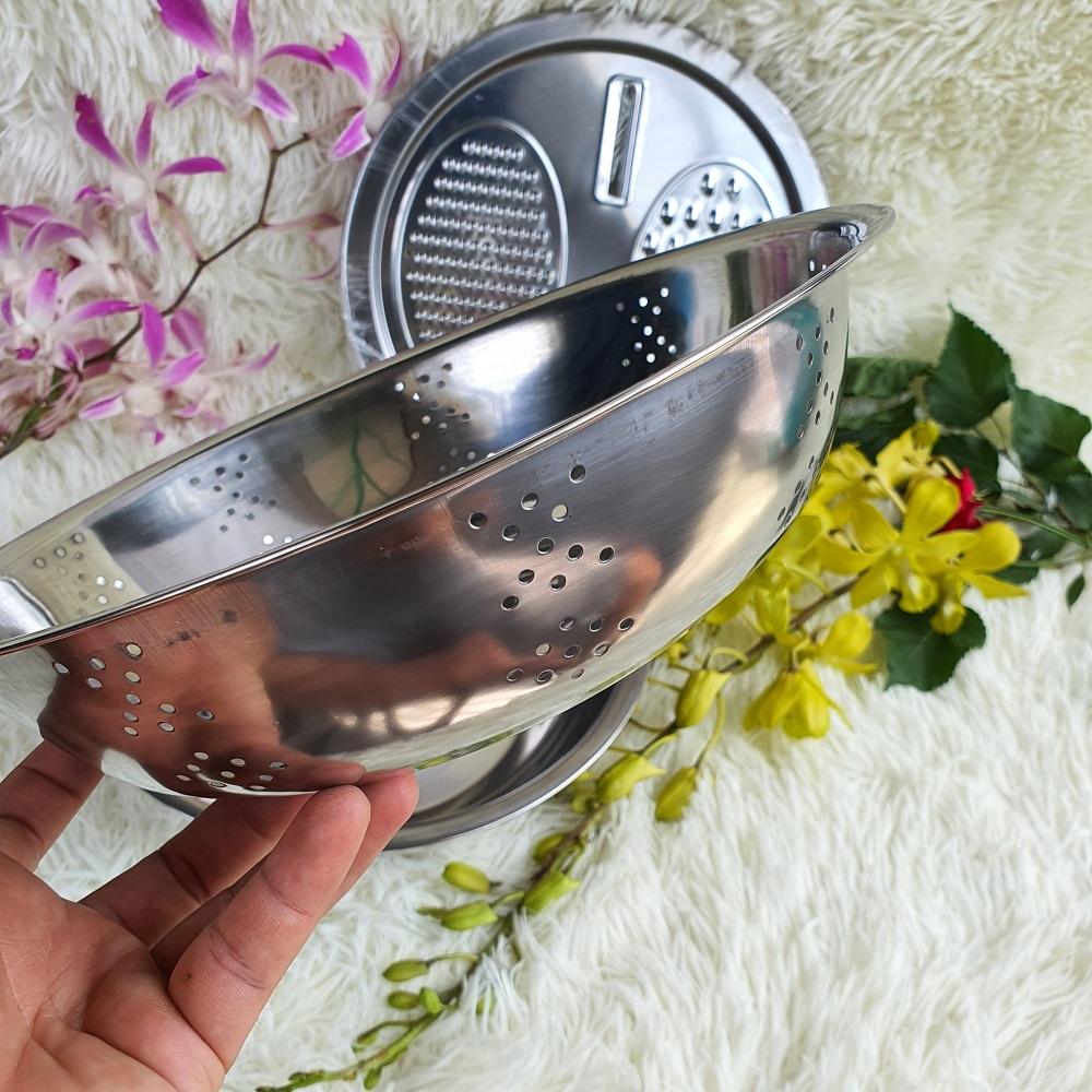 BỘ THAU RỔ BÀO RAU NẠO CỦ INOX KHÔNG RỈ 3 MÓN – DỤNG CỤ THÁI CẮT RAU CỦ 3 TRONG 1