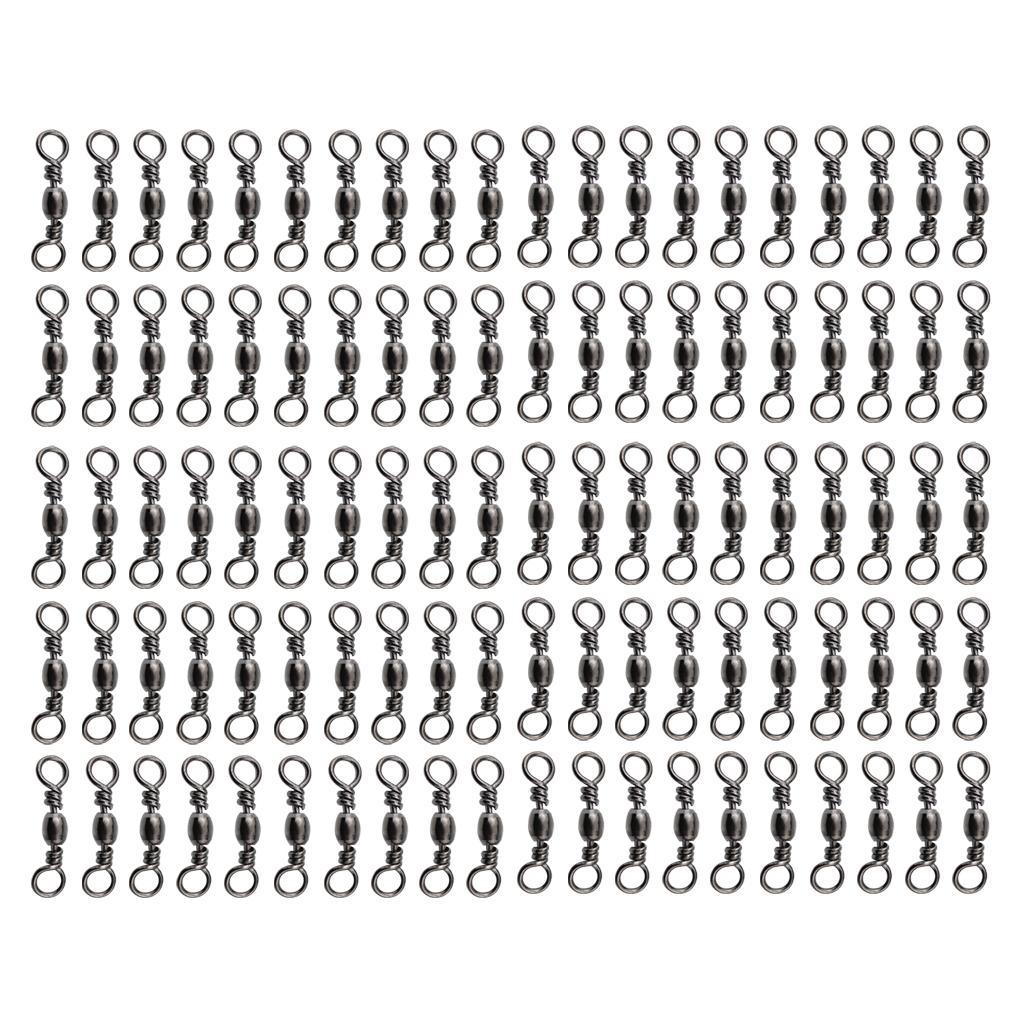 100pcs Rolling Barrel Swivel, Metal Ball Bearing Swivels Connector with Solid Rings