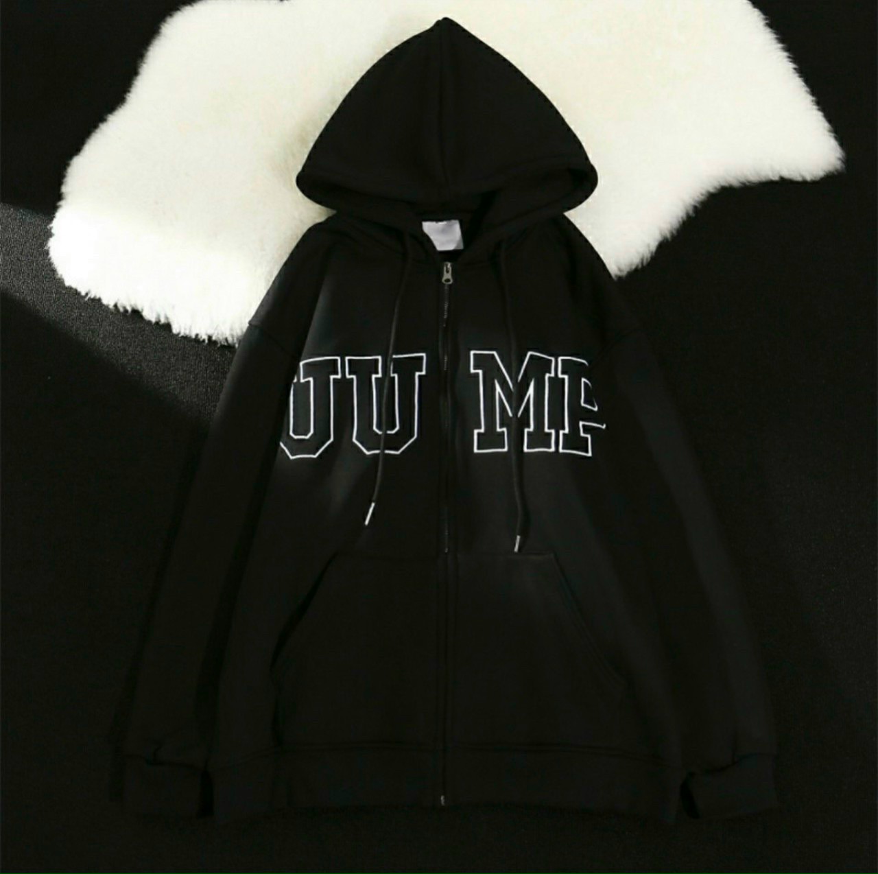 Áo Khoác Hoodie Trơn In Chữ JUMP 2 Màu Đen Xanh Nam Nữ Phong Cách Ulzzang Unisex