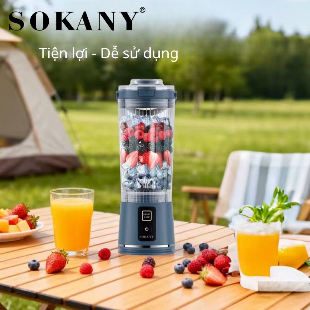 XAY ĐƯỢC ĐÁ - Máy xay sinh tố cầm tay SẠC PIN KHÔNG DÂY SOKANY SK-01023, pin sạc 1300mAh, 6 lưỡi dao sắc bén không gỉ - HÀNG CHÍNH HÃNG
