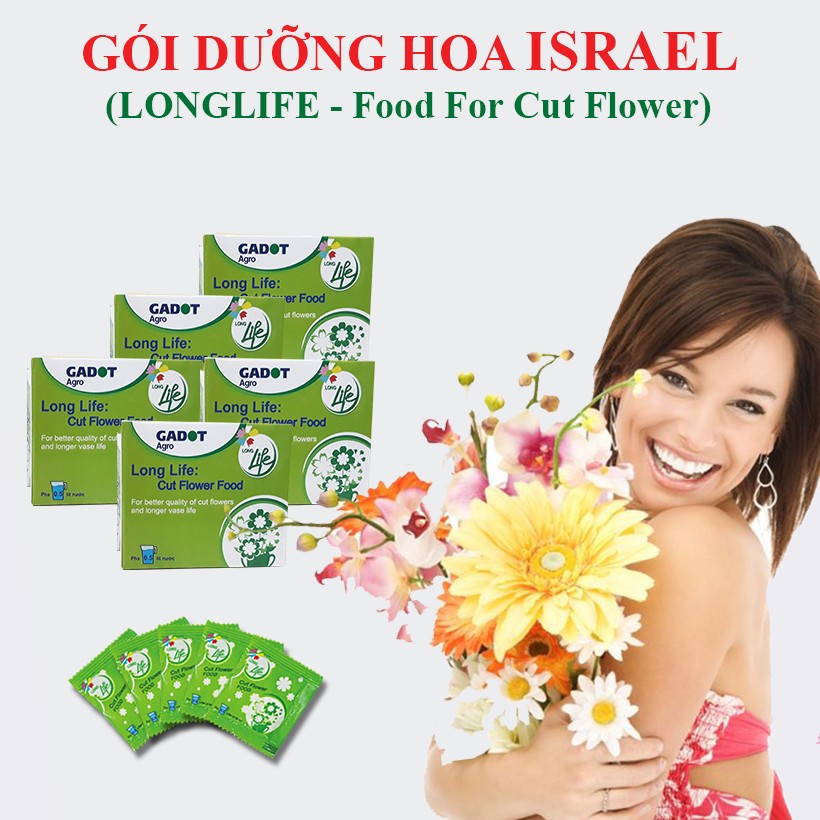 Bột Pha Nước Cắm Hoa Tươi Lâu Long Life (Hộp 10 Gói) - Bột Dưỡng Hoa Gadot Israel Hoa Lâu Tàn Nở Bông To Không Hôi Nước - VTNN Nông Điền Trang