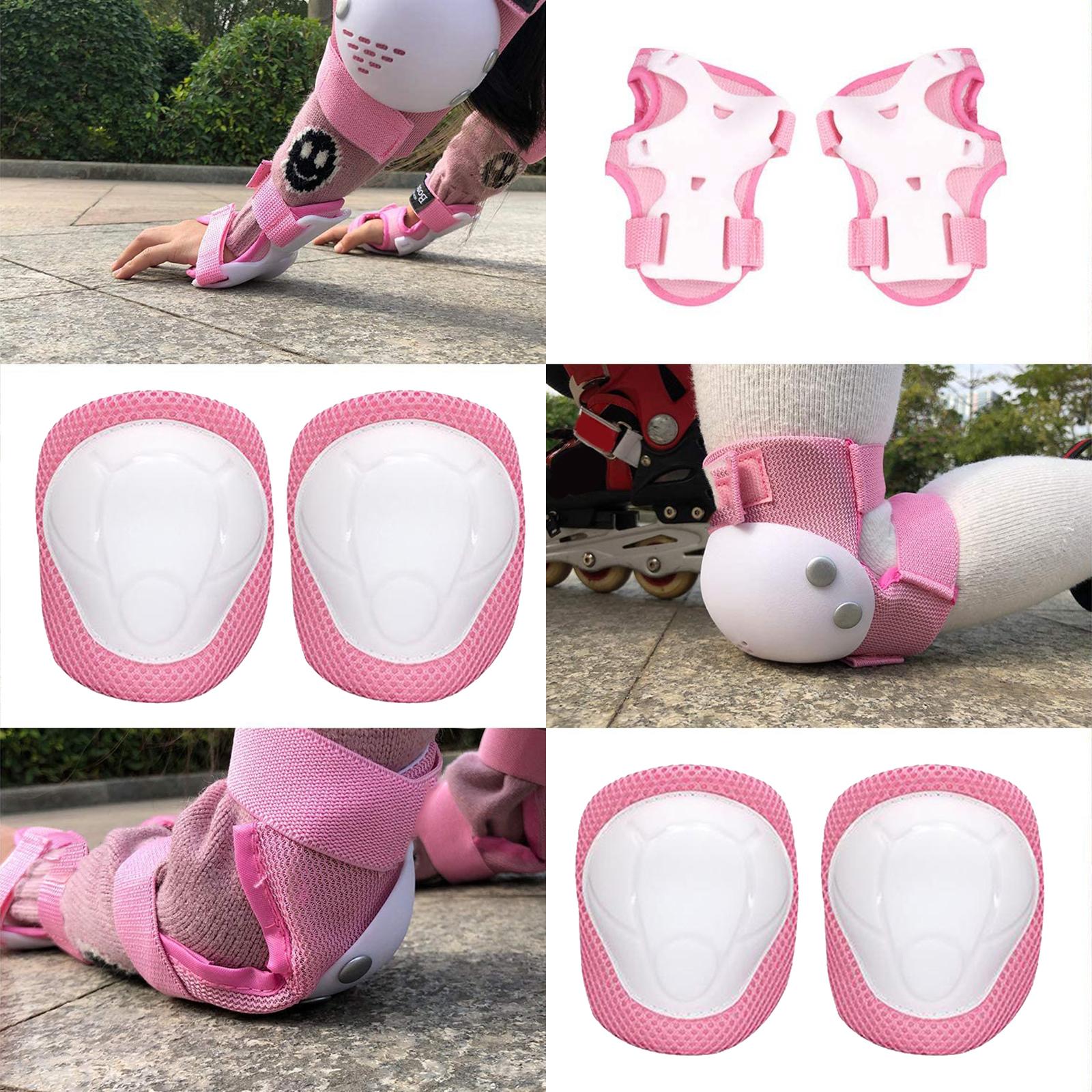 Kids Skateboard Bike Protective Gear Outfit Knee Elbow Wrist Pad Set Pink