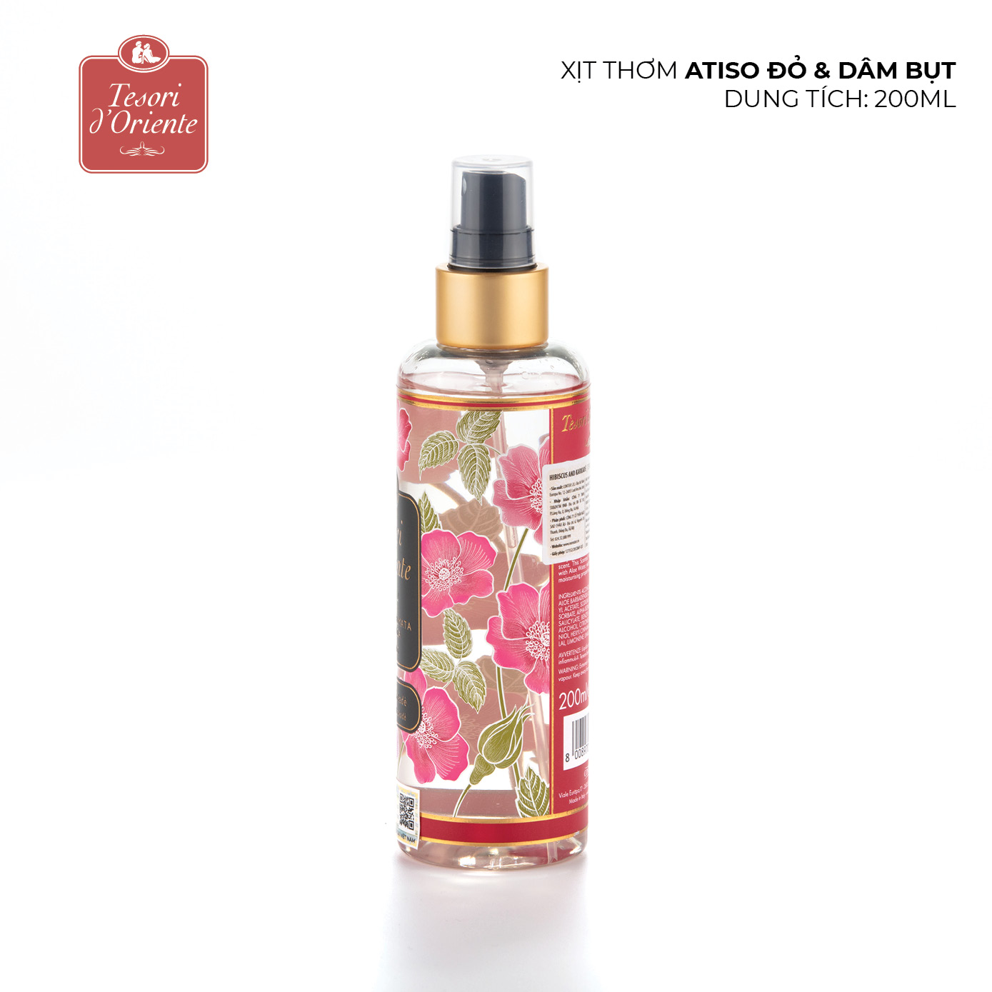 Xịt thơm dưỡng ẩm cơ thể (Body mist) Tesori d'Oriente Atiso đỏ và Hoa dâm bụt 200ml