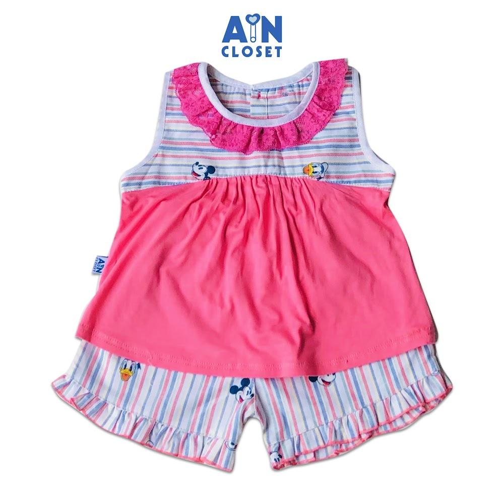 Bộ quần áo ngắn bé gái họa tiết Disney kẻ nhí hồng - AICDBGCALV9T - AIN Closet