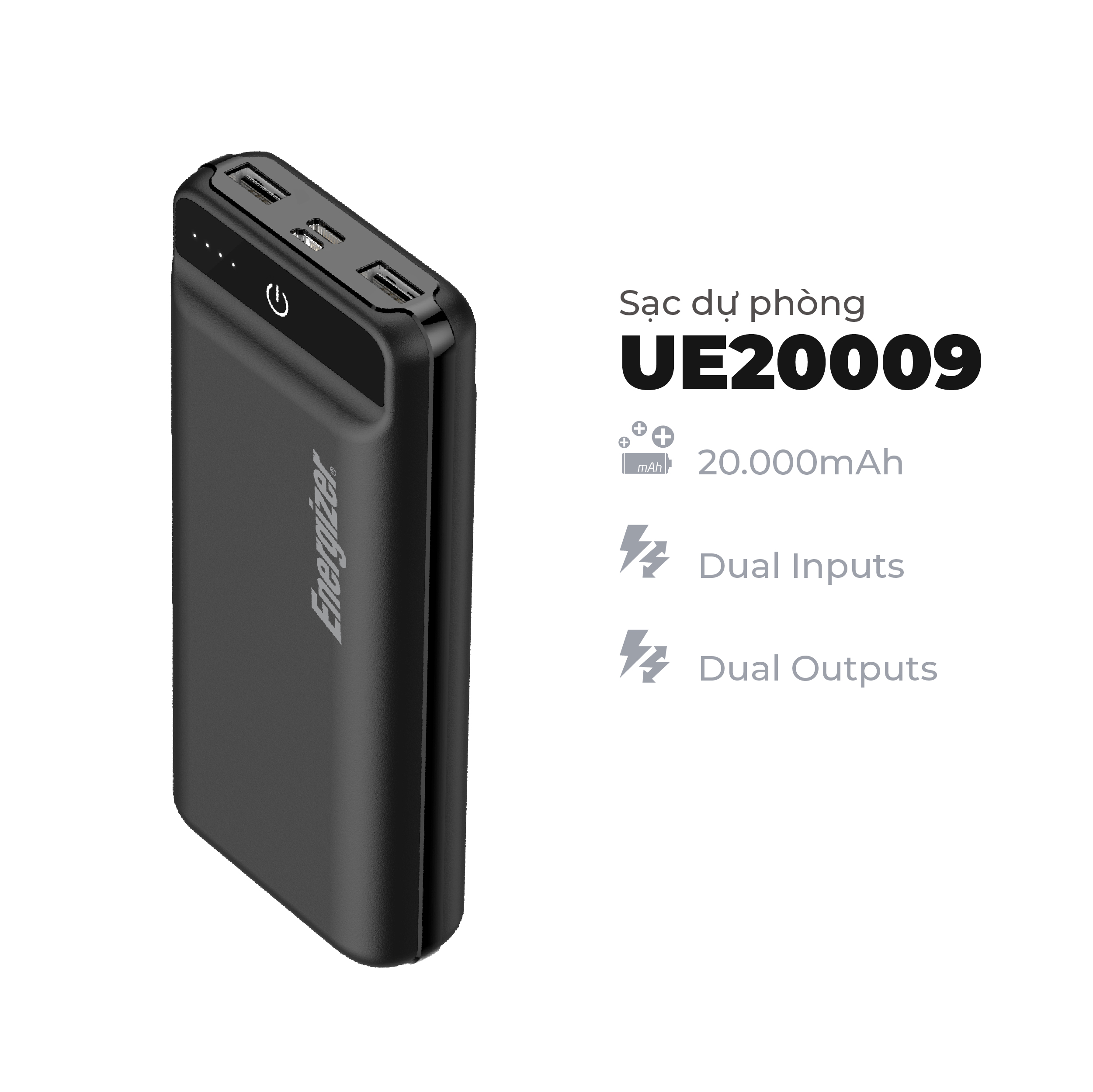 Sạc dự phòng Energizer 20,000mAh /3.7V Li-Polymer - UE20009 - Hàng chính hãng