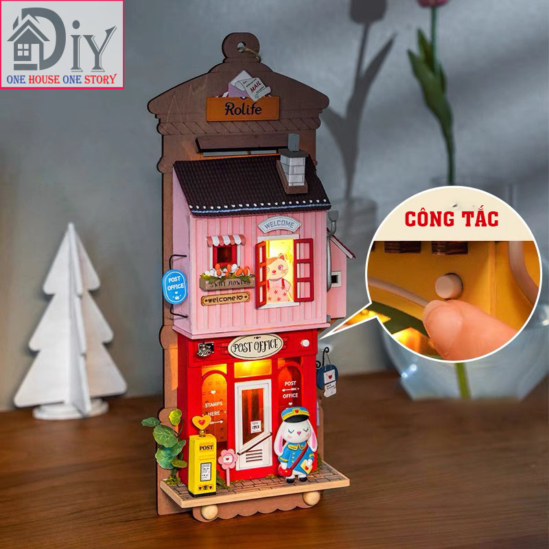 Nhà búp bê bằng gỗ Treo tường tự lắp ráp Love Post Office DIY- Quà tặng sinh nhật giáng sinh trang trí nhà cửa