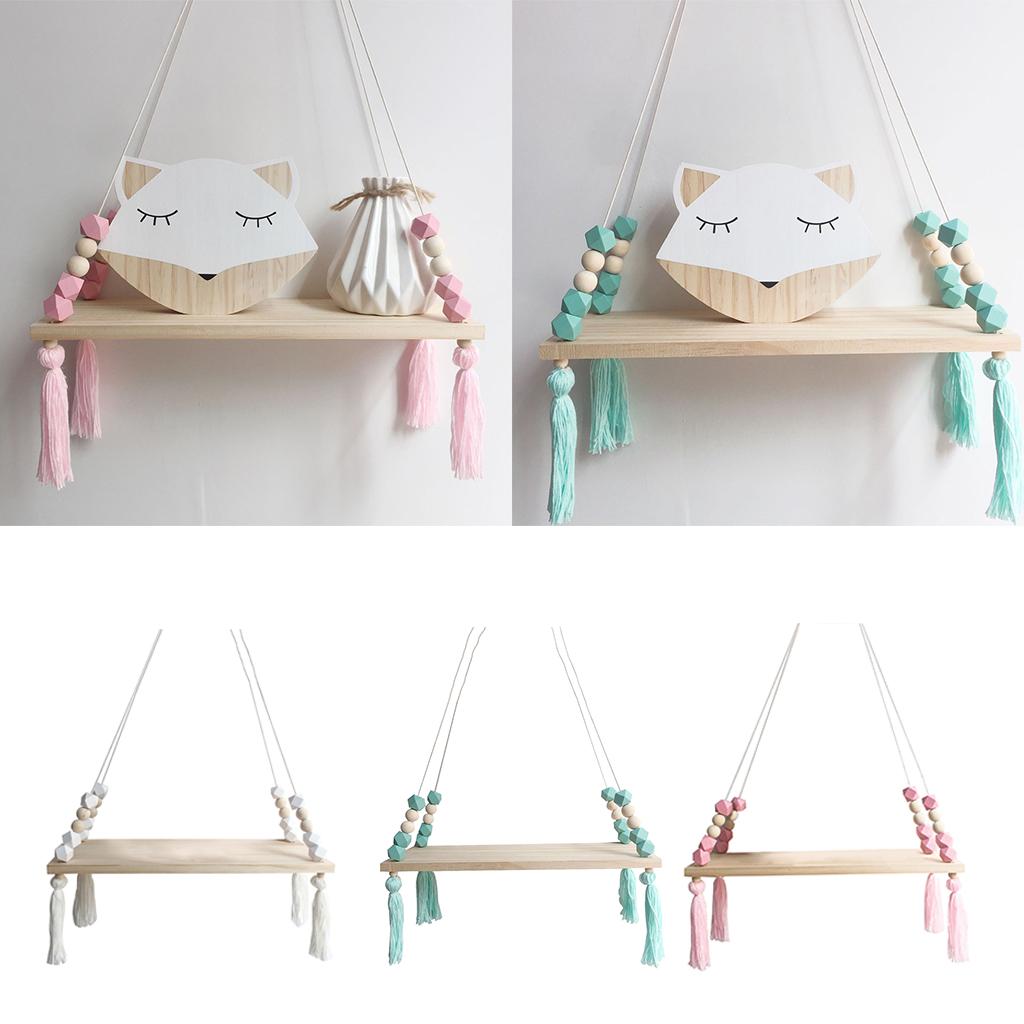 Wooden Floating Rope Wall Hanging Shelf Book Kitchen Bedroom Decor White