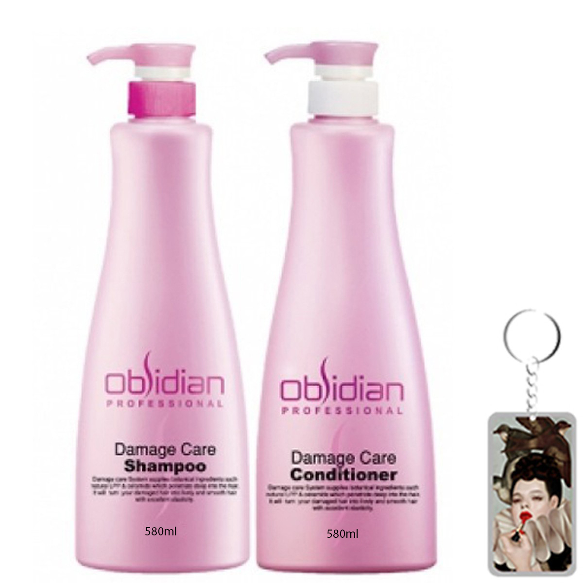 Cặp dầu gội/xả tái tạo tóc Obsidian Professional Damage Care Hàn Quốc (2x580ml) tặng kèm móc khoá