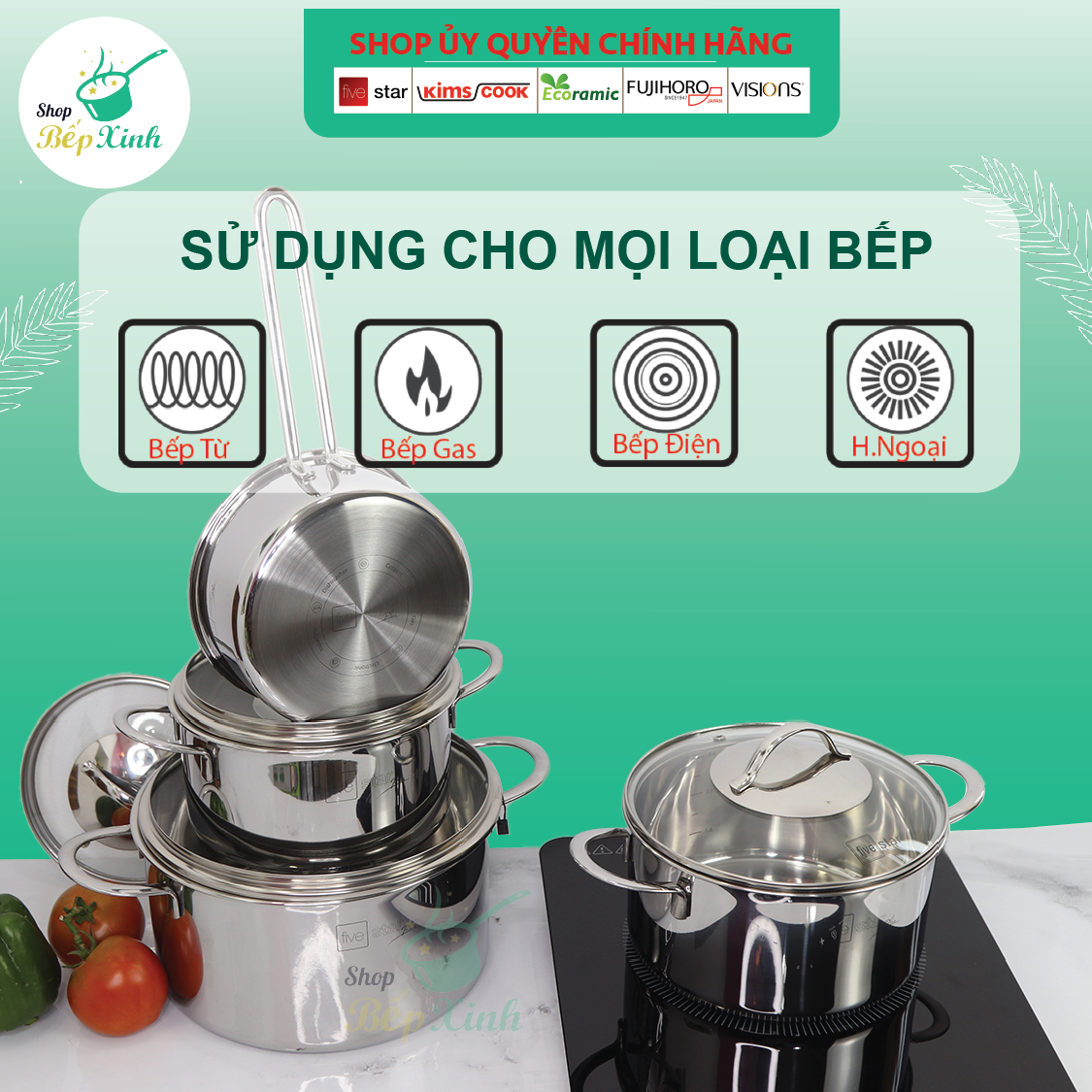 Bộ nồi 3 lớp đáy liền inox 304 Fivestar Plus quai oval nắp kính , tặng 1 vá canh- BỘ NỒI BẾP TỪ CAO CẤP