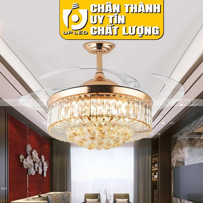 Quạt trần đèn chùm UPLED Pha Lê Cao Cấp, Đèn quạt trần phòng khách Tân Cổ Điển - CAM KẾT CHẤT LƯỢNG