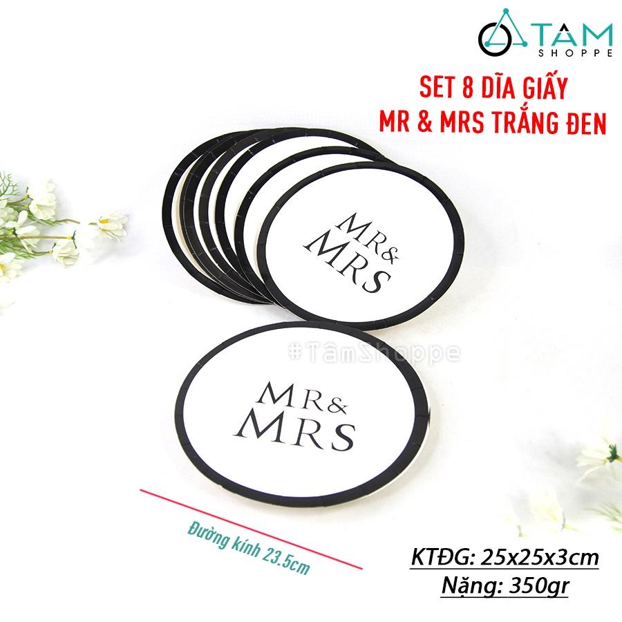 Set đồ giấy trang trí tiệc cưới Mr và Mrs màu trắng đen đơn giản SETDG-02