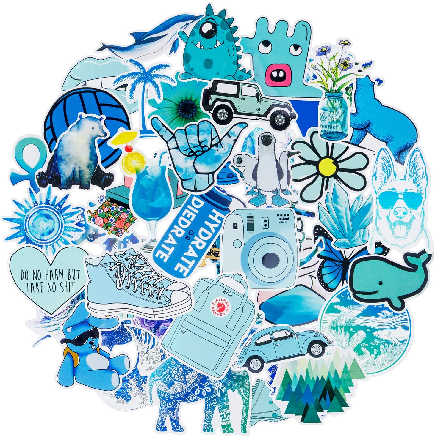 Set 30 Sticker chủ đề màu xanh ảnh ép lụa