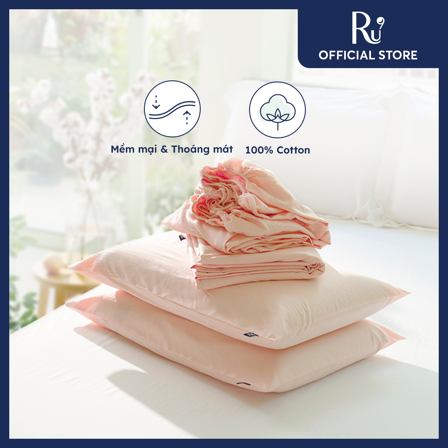 Bộ Ga Trải Giường Ru9 Cotton Sateen 100% Cotton Tự Nhiên - Pearl Blush